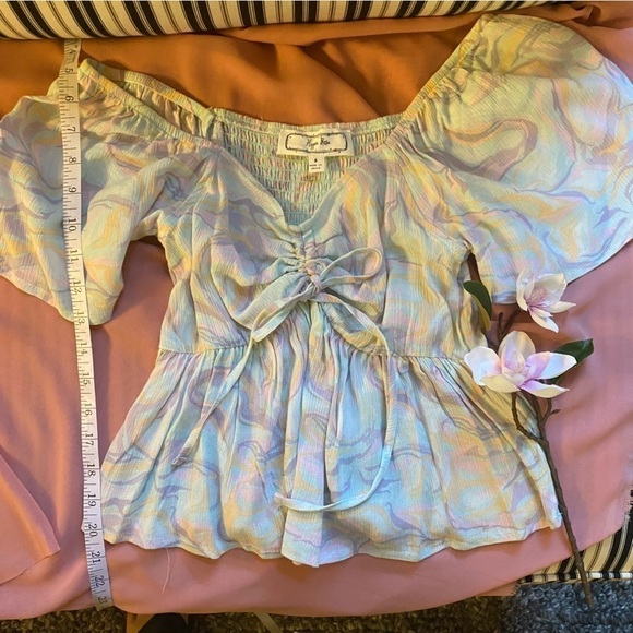 Hippie Rose Size Small Top 90s Retro Pastel Swirl Print Empire Waist Ruching - Picture 1 of 6